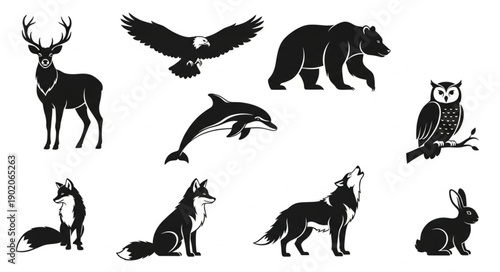 Collection of Silhouette Wildlife Animals Vector Illustration.