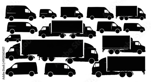 Collection of Silhouetted Commercial Vehicles and Trucks.