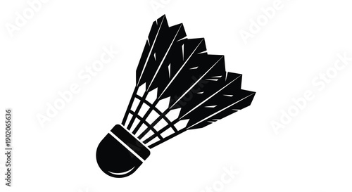 A striking black silhouette depicts a badminton shuttlecock showcasing its feathered structure and aerodynamic form silhouette high quality