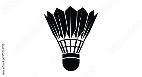 A striking black silhouette of a badminton shuttlecock against a pure white background showcasing a dynamic sport silhouette