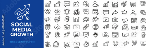 Social Media Growth Line Icons