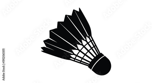 A striking black and white image depicts a badminton shuttlecock in a bold graphic silhouette high quality professional