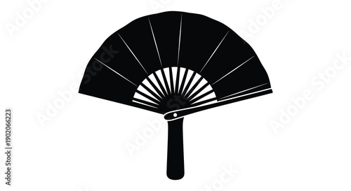 A striking black silhouette of an elegantly folded hand fan against a plain white backdrop silhouette high quality