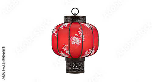 Red Chinese Lantern with White Floral Pattern