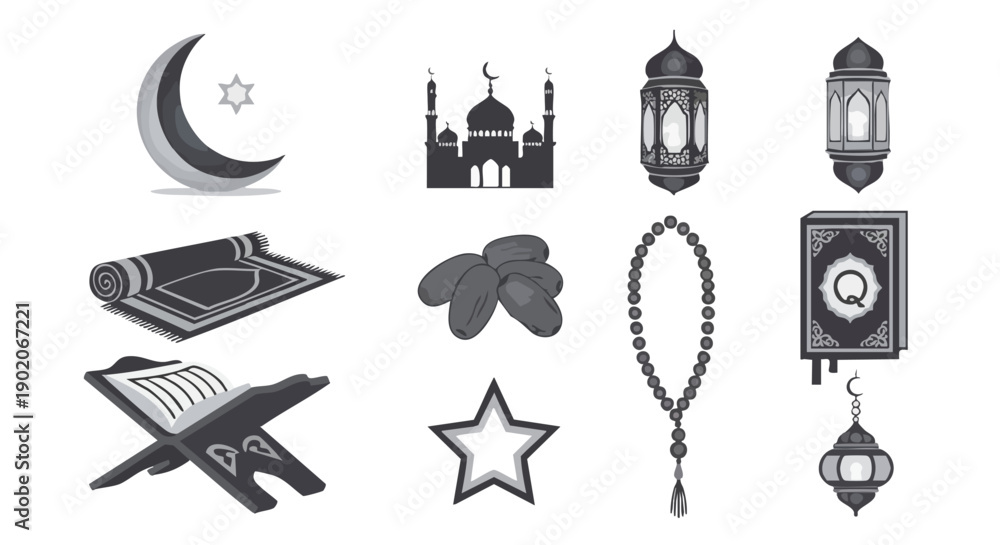 Fototapeta premium Collection Dicônes de Ramadan Gris Anthracite