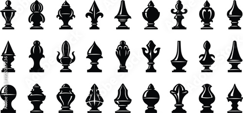 Collection of black and white decorative finial in finial black and white ornamental architectural