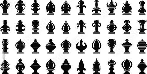 Collection of black and white ornamental finial in finial black and white decorative architectural detail