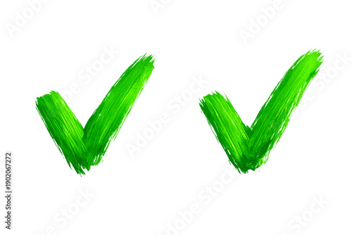  Artistic Green Check Marks – Painted Brush Stroke Style with Transparent Background