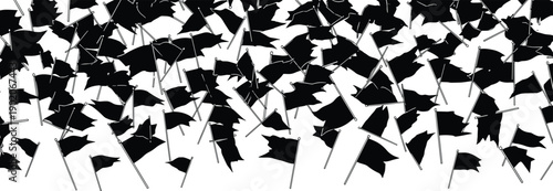 Collection of black triangular flags on sticks in random arrangement