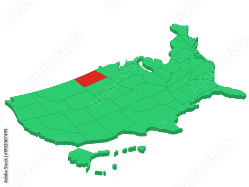 Map USA Isometric States North Dakota Solid