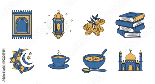 Disposition en Grille de Symboles Islamiques Duotone