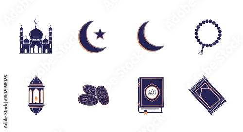 Ensemble Duotone de Symboles Spirituels Classiques du Ramadan