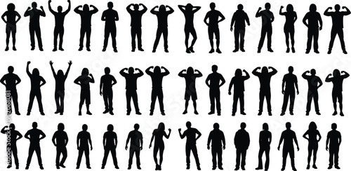 Set of black silhouette people in various poses and gestures human figures