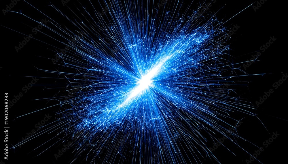 Fototapeta premium Abstract Blue Energy Explosion Bursting Outwards.