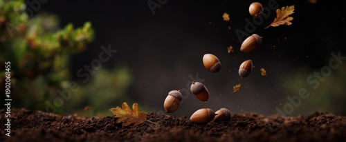 vibrant autumn acorns scatter on the earthy ground planting seeds of new growth