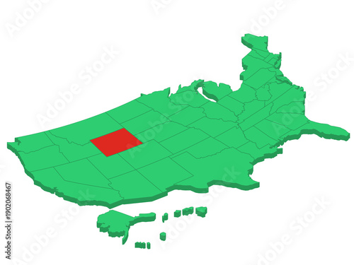 Map USA Isometric States Wyoming Solid
