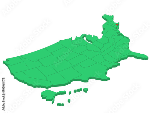Map USA Isometric States Rhodes Solid