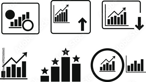 Set of six black and white business growth and performance