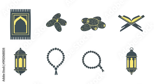 Icônes Duotones Spirituelles Rehal Dattes Ramadan