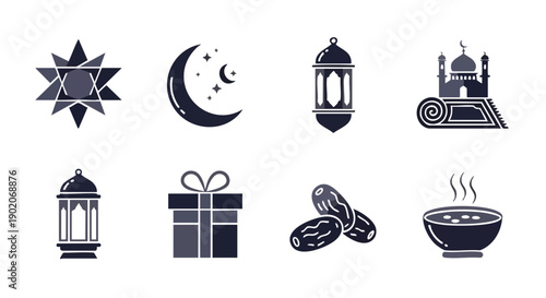 Icônes du Ramadan Minimalistes Duotone À Contraste Élevé