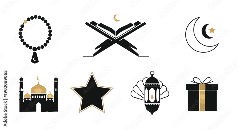 Fototapeta premium Icônes Élégantes de Ramadan en or et Noir