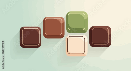 Five textured square blocks with rounded corners cast shadows