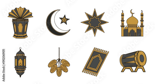 Icônes Festives Ramadan or Charbon Duotone