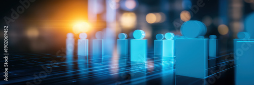 Wallpaper Mural Glowing digital avatars stand on network grid with city bokeh lights. Torontodigital.ca