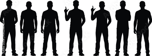 Six Silhouette Figures with Hand Gestures in Black and White people