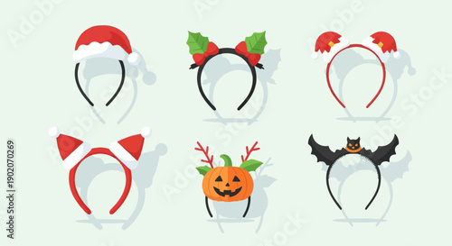 Festive headbands Santa hats, holly, reindeer, and bat designs