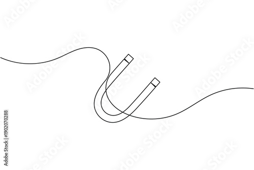 Caution magnetic field warning hazard sign icon continuous one line drawing on white background minimalist strong magnet danger safety symbol outline vector illustration