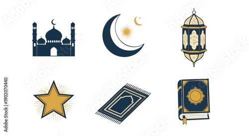Bicolor Gold and Navy Ramadan Symbols