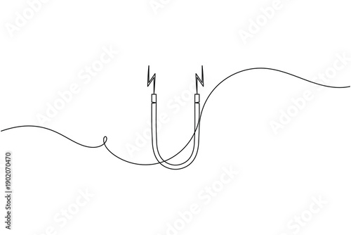 Caution magnetic field warning hazard sign icon continuous one line drawing on white background minimalist strong magnet danger safety symbol outline vector illustration