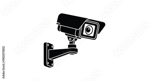 A stark black silhouette of a security camera mounted on a wall symbolizing surveillance and modern technology silhouette