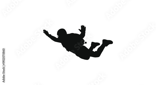 A dynamic black silhouette depicts a person falling backwards with arms outstretched conveying a sense of motion silhouette