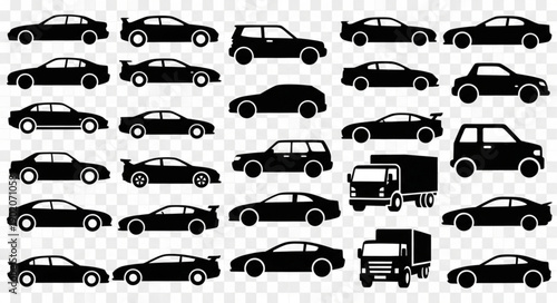 Collection of Silhouettes of Various Cars and Trucks.