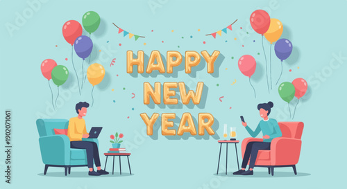 Festive celebration of a new year with digital connection