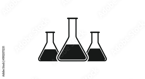 A simple depiction of three laboratory flasks in a black outline presenting a minimalist silhouette high quality professional