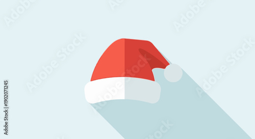 Flat icon of a red and white Santa hat casting a long shadow