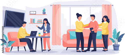 Diverse group collaborating in a modern office space