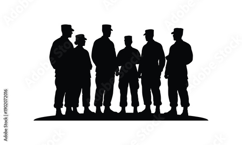 Soldier group silhouette vector of standing army personnel for team unity and service theme