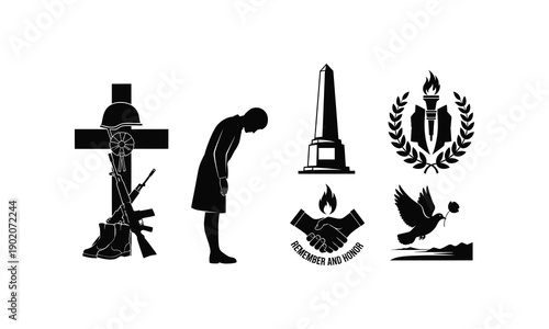 Veterans day symbols illustration silhouette vector memorial tribute honor peace remembrance