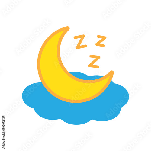 Sleeping Crescent Moon with zzz Icon in Flat Style for Dream Sleep Night Bedtime Design 