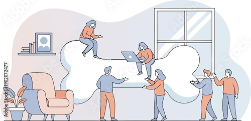 Diverse team collaborating indoors, brainstorming ideas visually