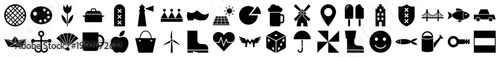 Dutch cultural icons and lifestyle symbols in a minimalist black filled glyph style