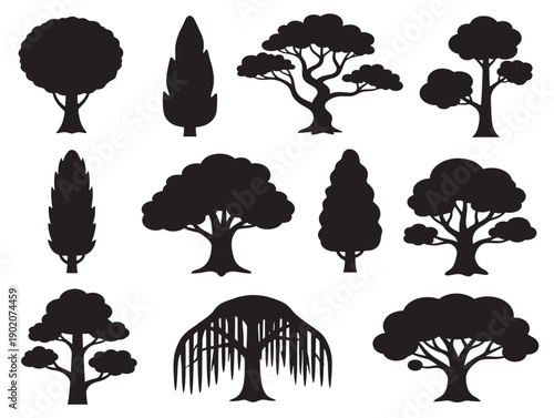 Assorted forest tree silhouettes for creative use