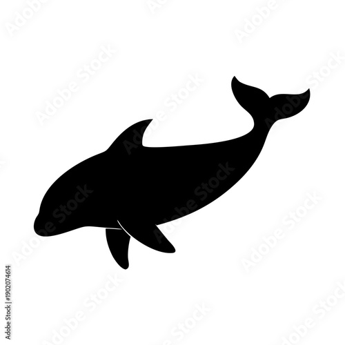 Black silhouette of a dolphin swimming in the ocean  