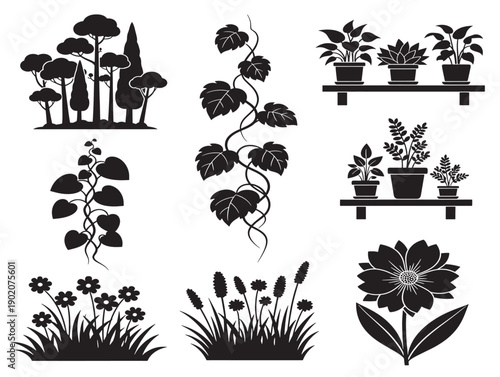 Eco inspired botanical growth silhouette illustration