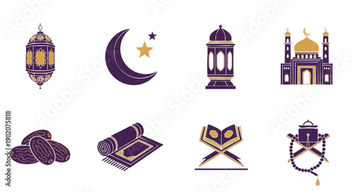 Collection de Symboles de Fêtes Islamiques Duoton Minimaliste