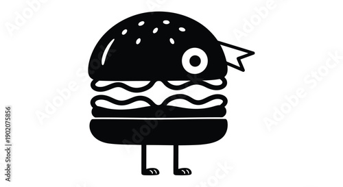 Cute cartoon hamburger character with expressive face